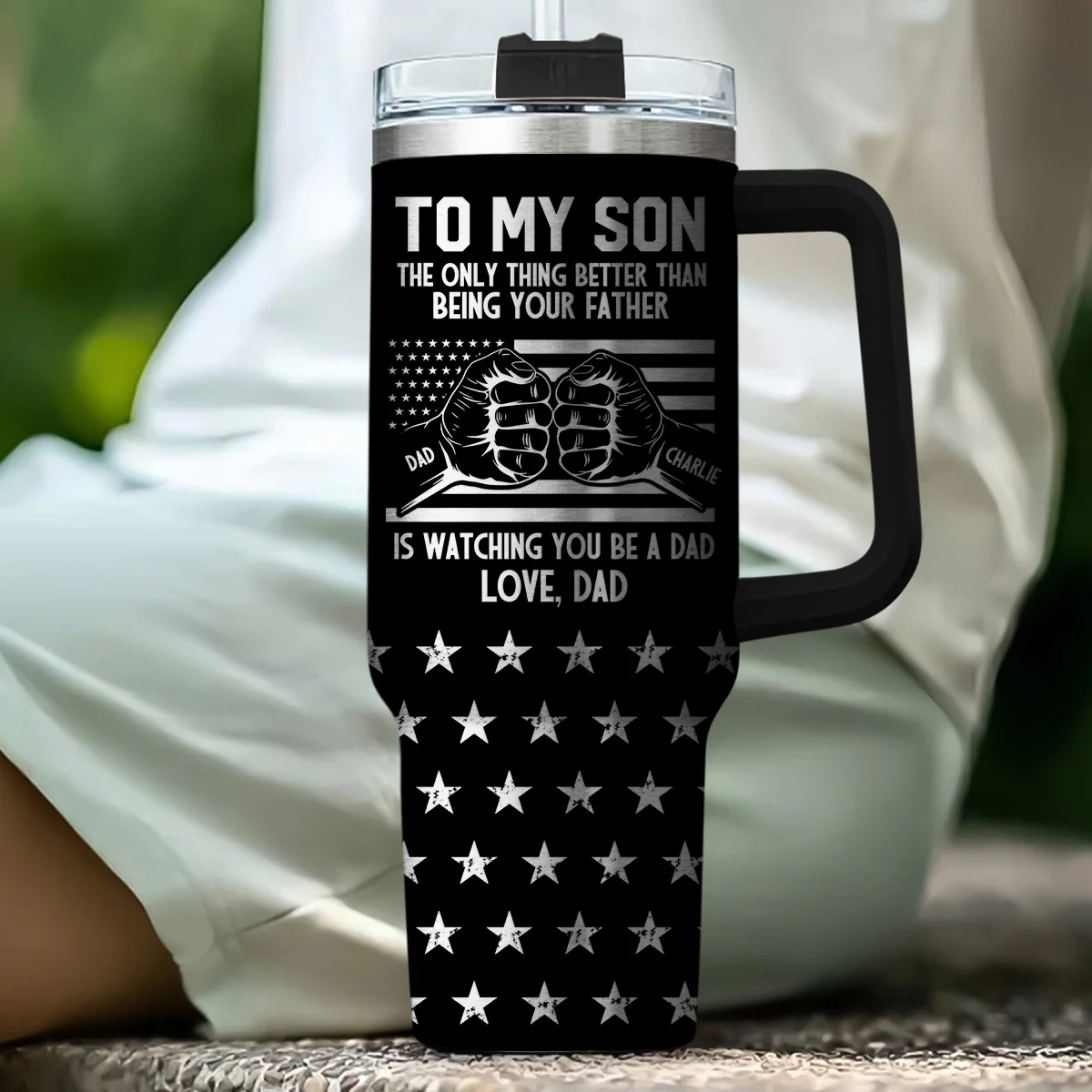 To My Son - Personalized Custom Engraved 40oz Tumbler With Handle - Image 2