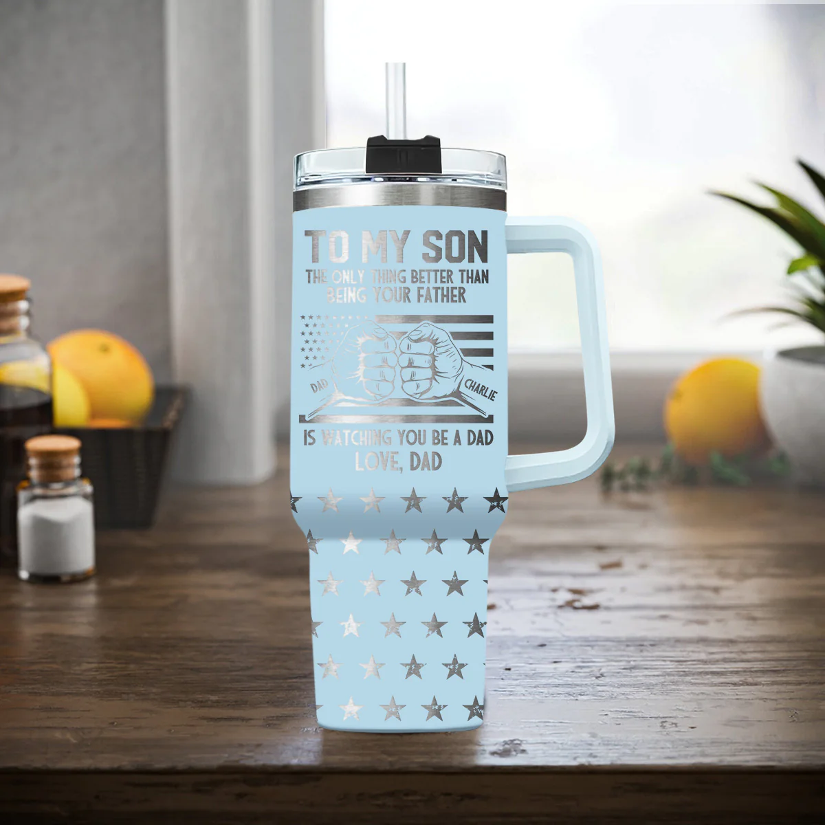 To My Son - Personalized Custom Engraved 40oz Tumbler With Handle - Image 5