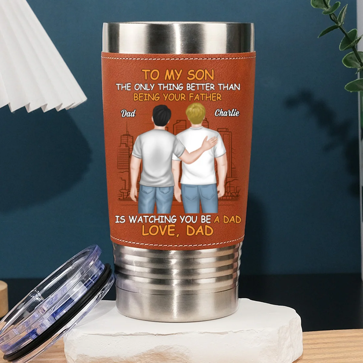 To My Son - Personalized Custom Leather Tumbler - Image 8