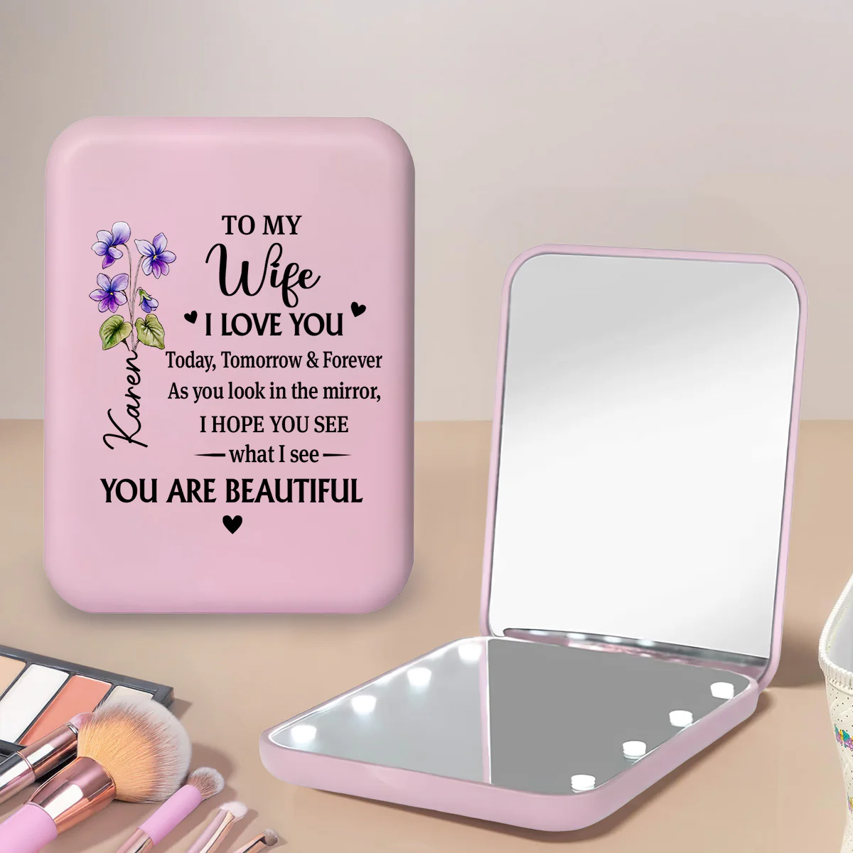 To My Wife - Personalized Custom LED Pocket Mirror - Image 4