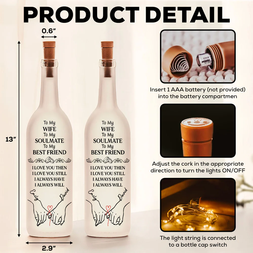 To My Wife Soulmate Best Friend - Personalized Custom Bottle Lamp - Image 7