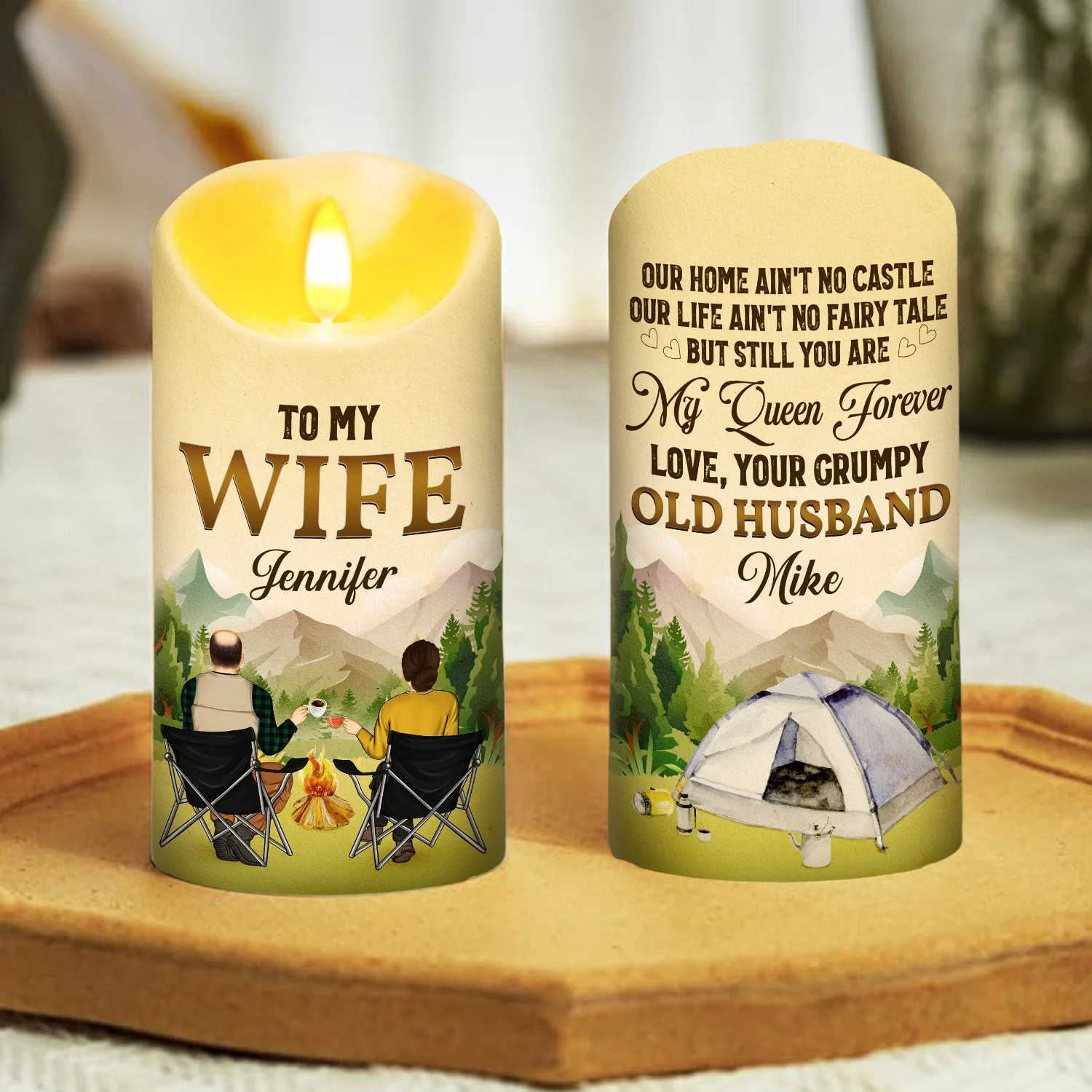 To My Wife You Are My Queen Forever Camping Version - Personalized Custom LED Candle - Image 2
