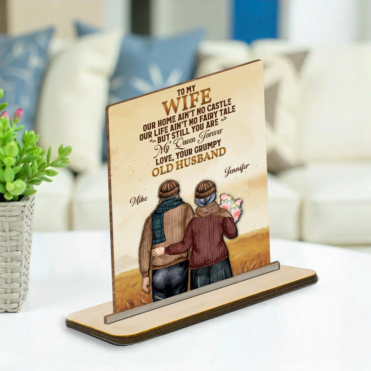 To My Wife You Are My Queen Forever - Personalized Custom 2-Layer Wood Plaque With Flat Base - Image 2