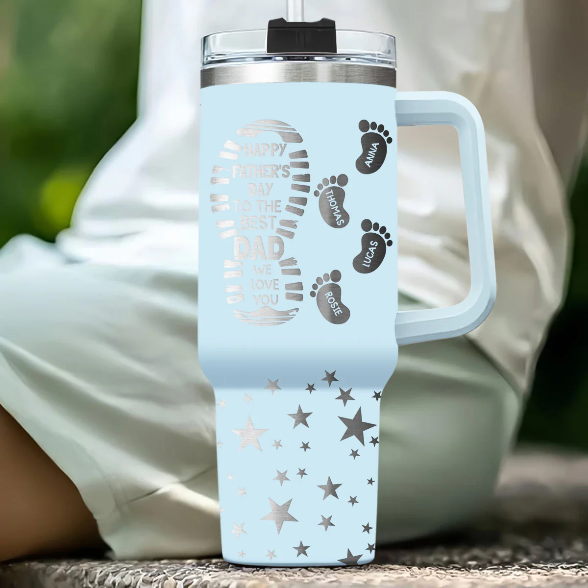 To The Best Dad - Personalized Custom Engraved 40oz Tumbler With Handle - Image 4