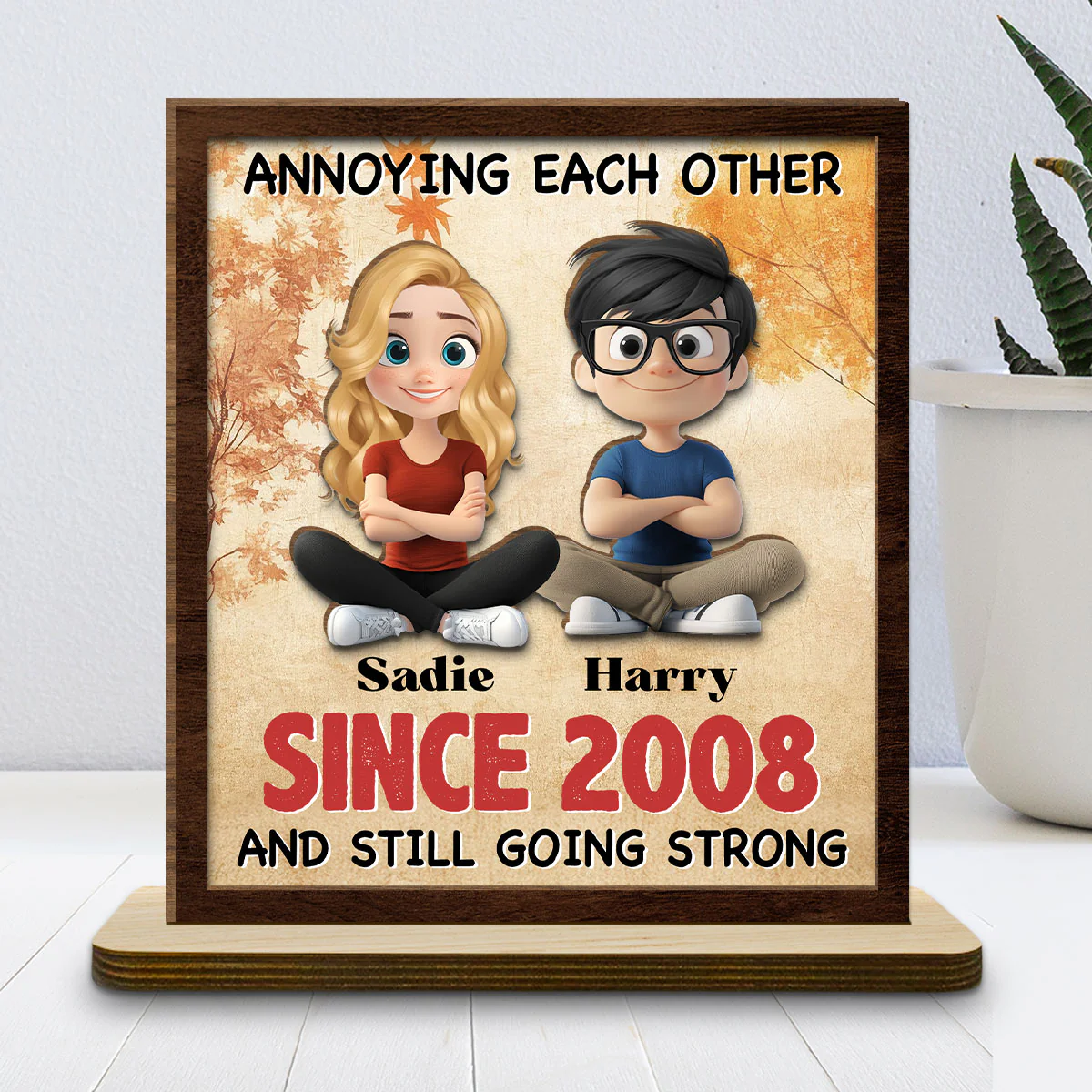 Together Forever - Personalized Custom 2-Layer Wood Plaque With Flat Base - Image 5