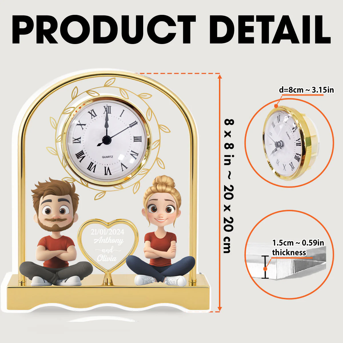 Together Forever - Personalized Custom Acrylic Desk Clock Plaque - Image 6