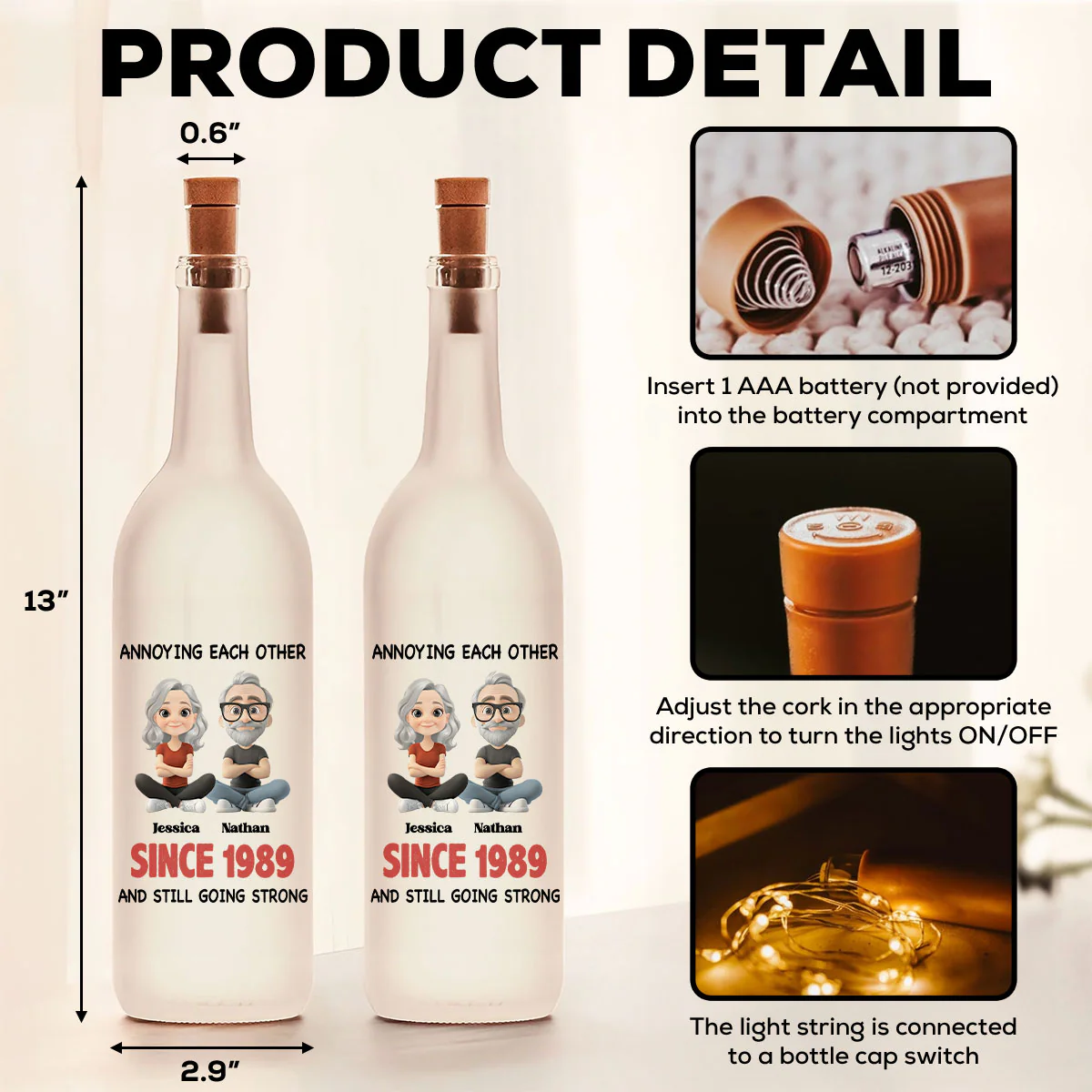 Together Forever - Personalized Custom Bottle Lamp - Image 7