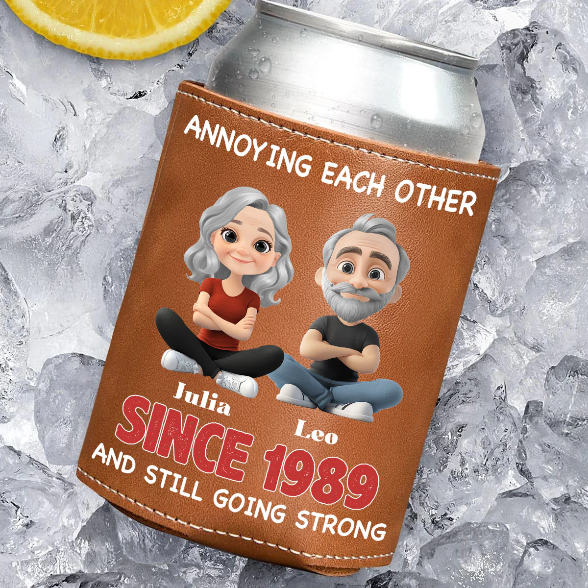 Together Forever - Personalized Custom Leather Can Cooler Holder - Image 3