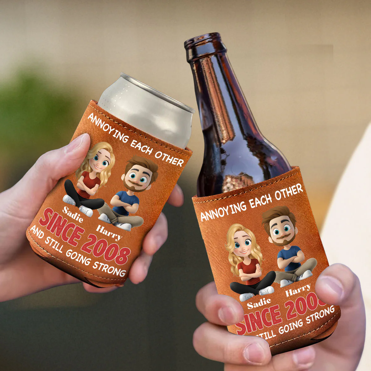 Together Forever - Personalized Custom Leather Can Cooler Holder - Image 4