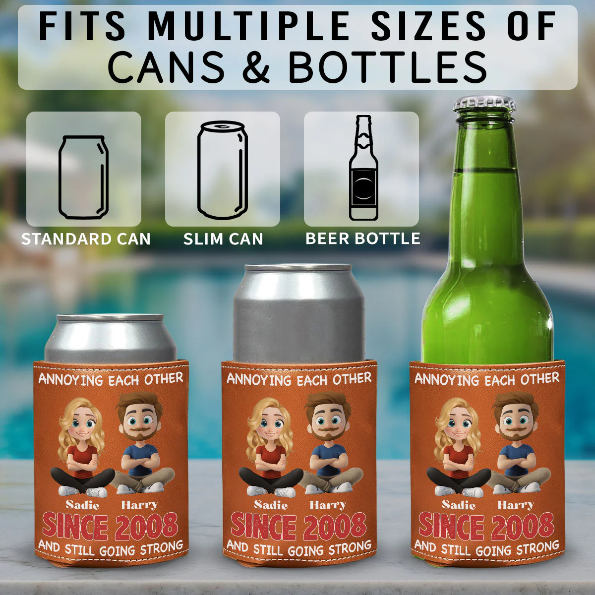 Together Forever - Personalized Custom Leather Can Cooler Holder - Image 5