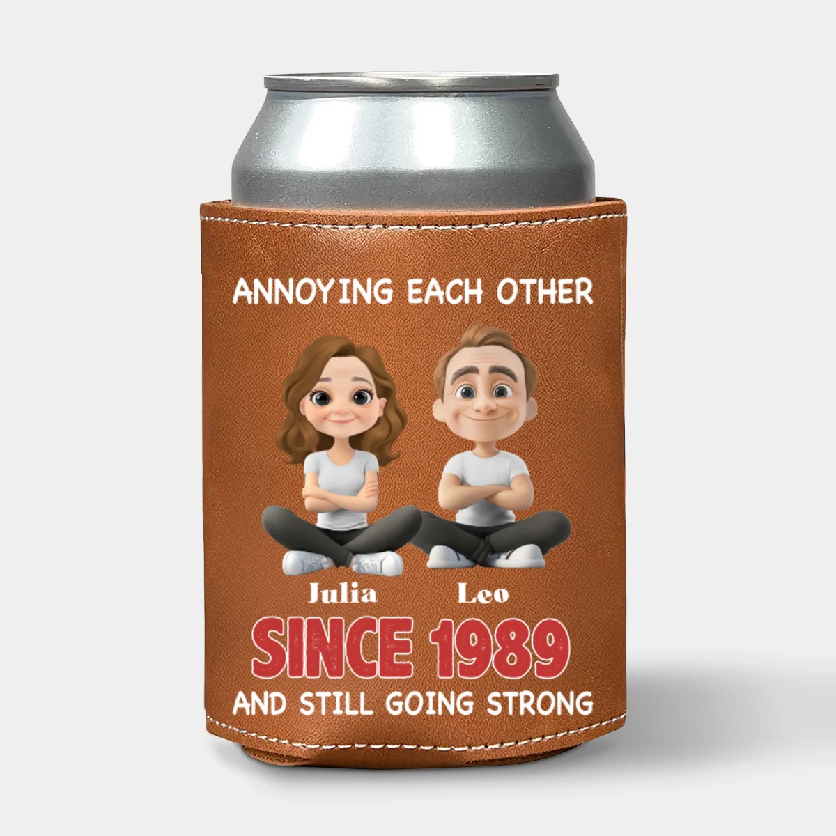 Together Forever - Personalized Custom Leather Can Cooler Holder - Image 7