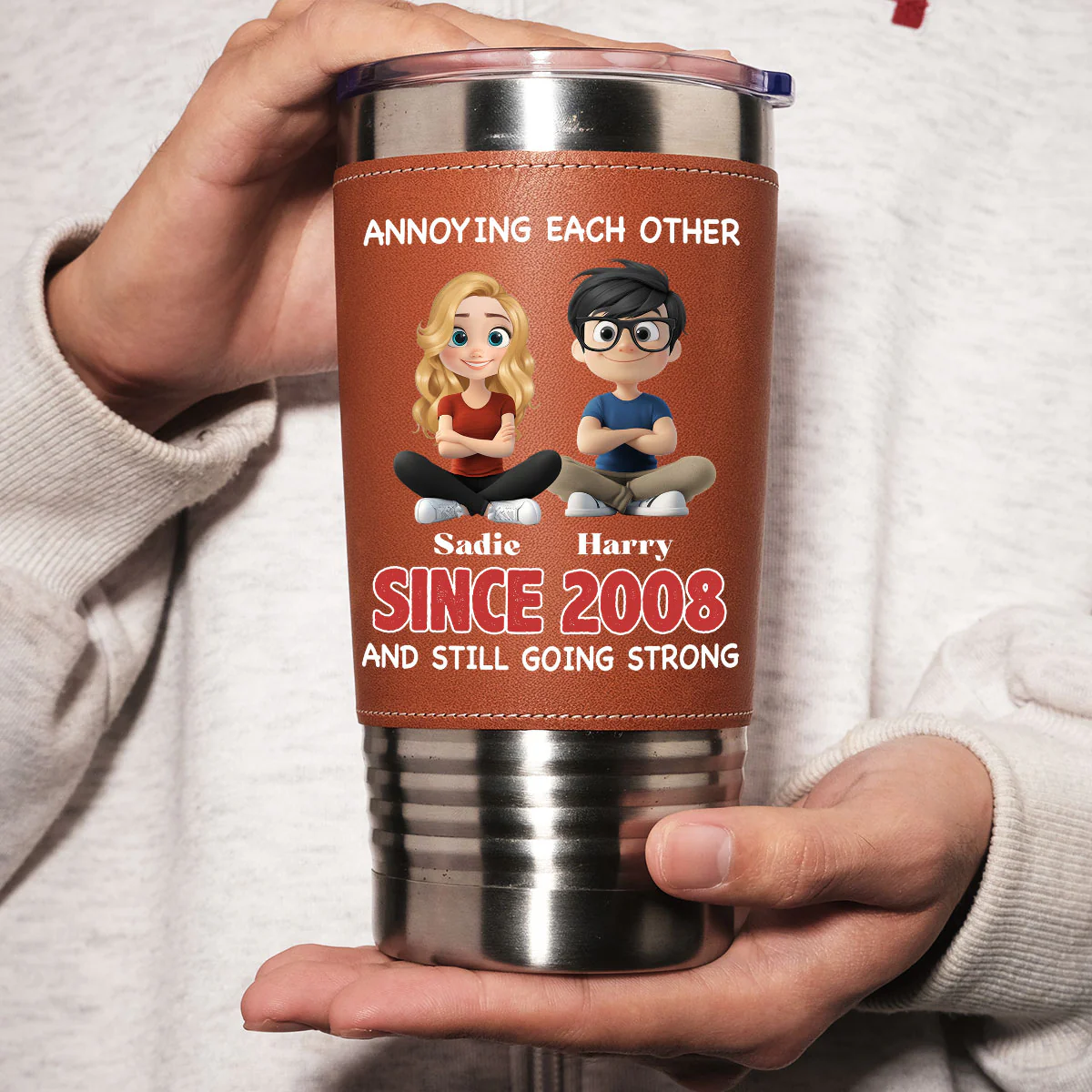 Together Forever - Personalized Custom Leather Tumbler - Image 4