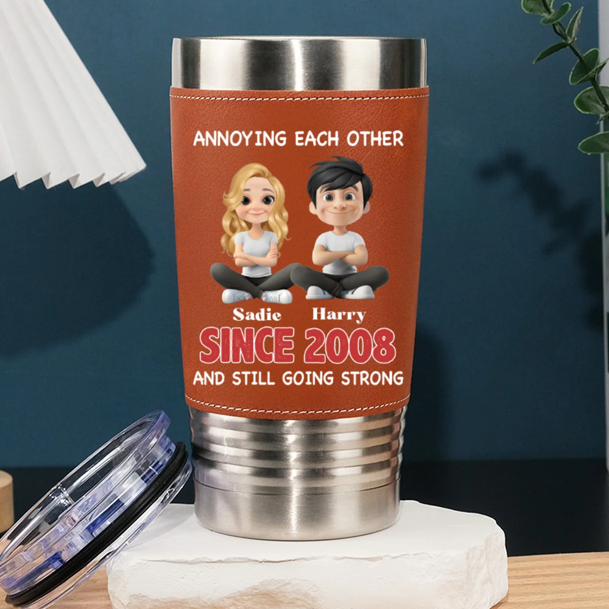 Together Forever - Personalized Custom Leather Tumbler - Image 8