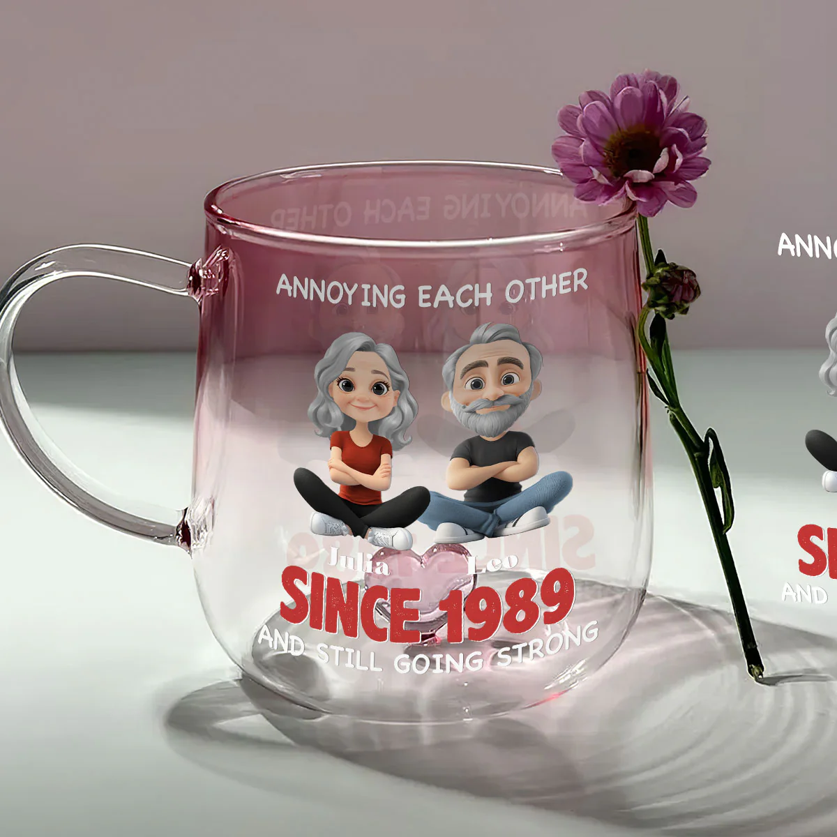 Together Forever - Personalized Custom Pink Gradient Glass Mug - Image 2
