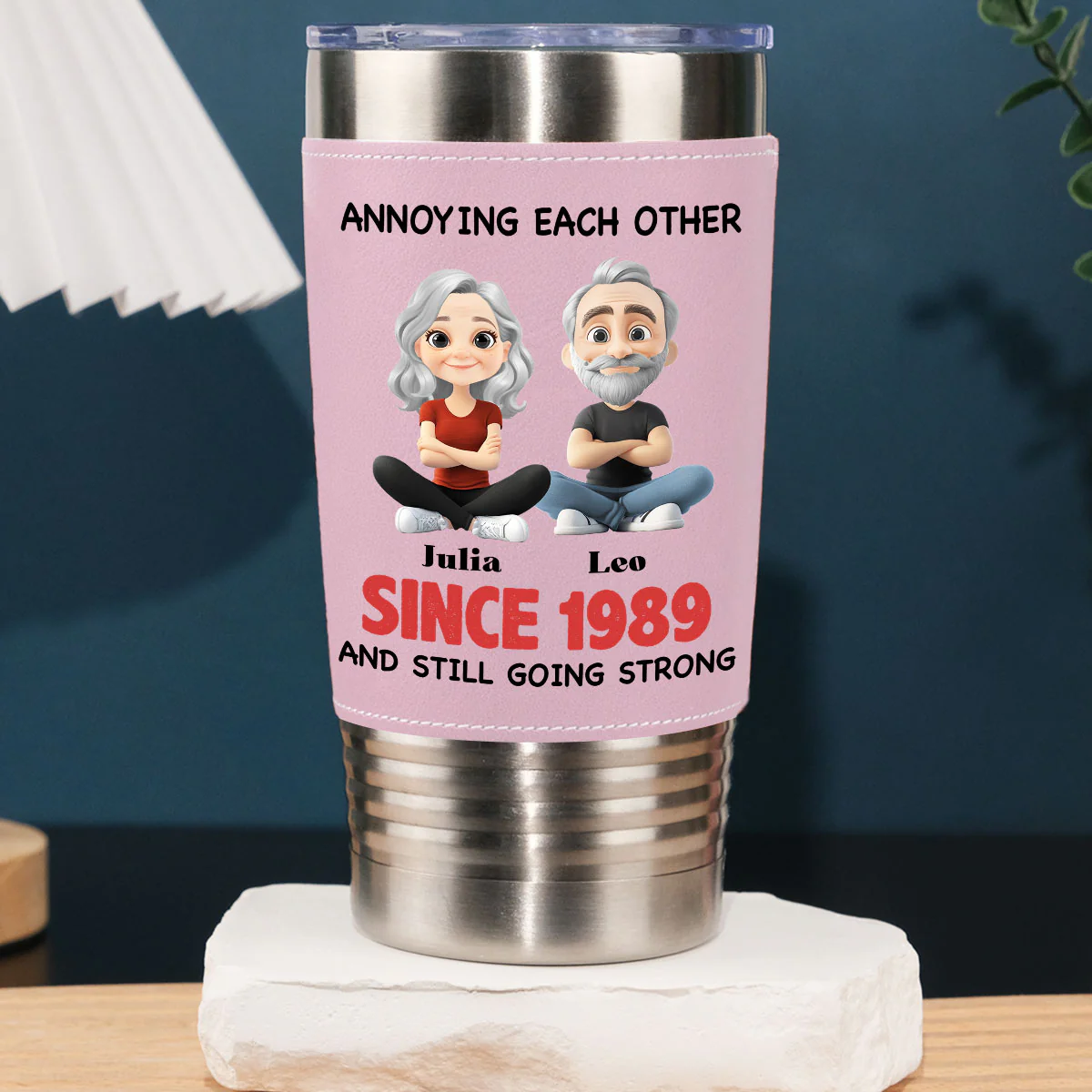 Together Forever - Personalized Custom Pink Leather Tumbler