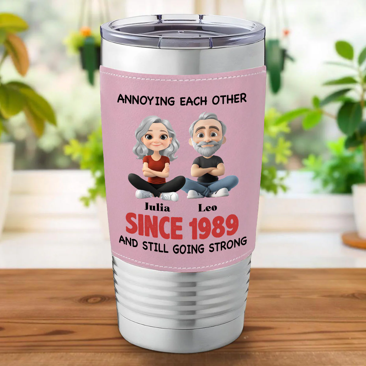 Together Forever - Personalized Custom Pink Leather Tumbler - Image 2