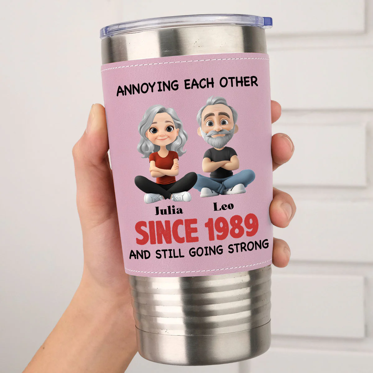 Together Forever - Personalized Custom Pink Leather Tumbler - Image 4
