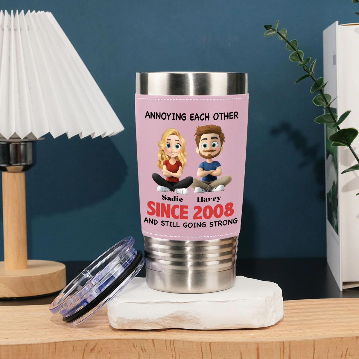 Together Forever - Personalized Custom Pink Leather Tumbler - Image 5