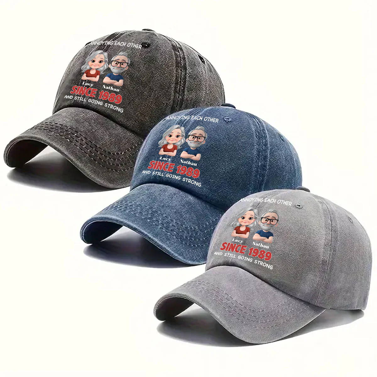 Together Forever - Personalized Custom Vintage Washed Denim Cap - Image 2