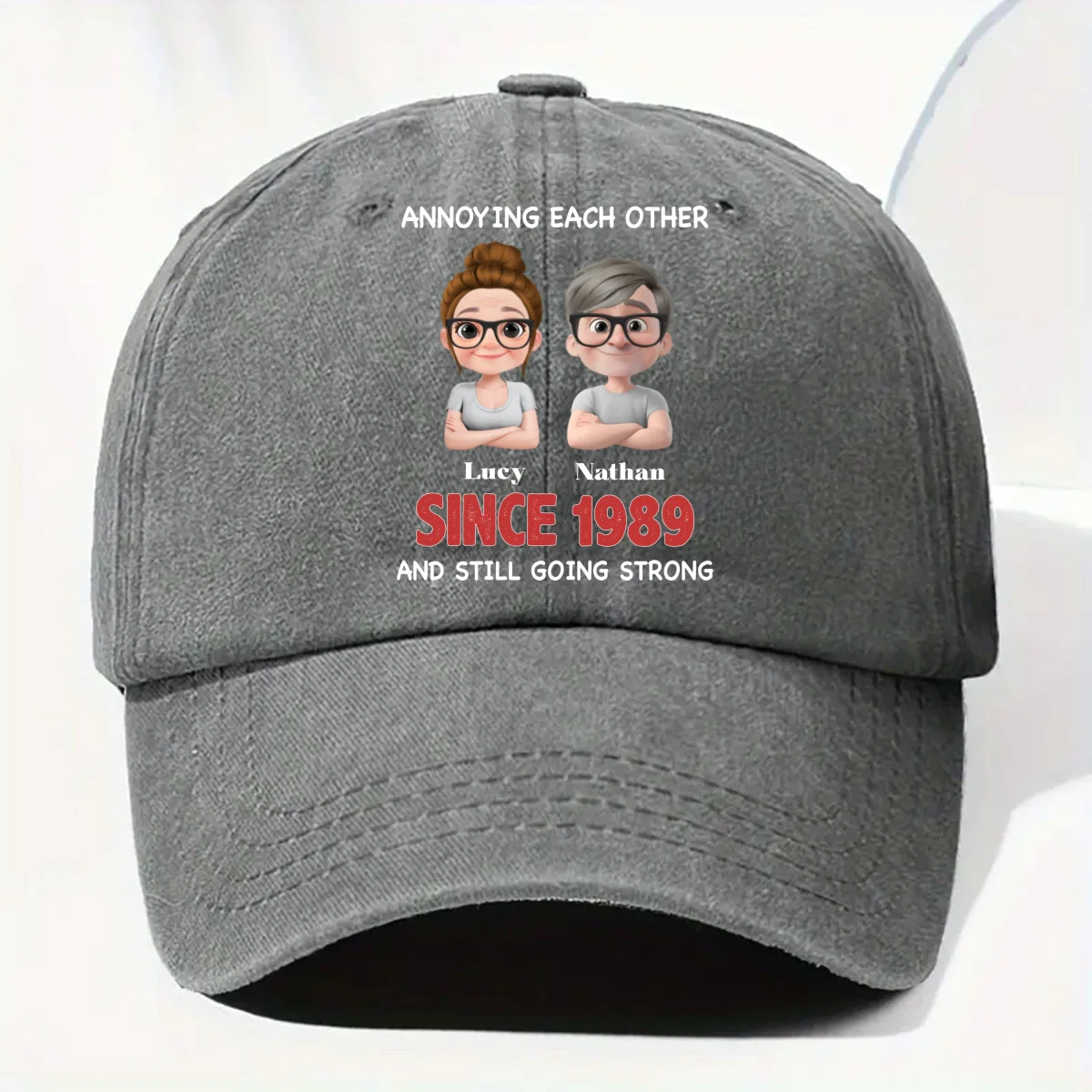 Together Forever - Personalized Custom Vintage Washed Denim Cap - Image 7