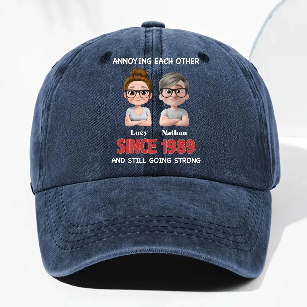Together Forever - Personalized Custom Vintage Washed Denim Cap - Image 8