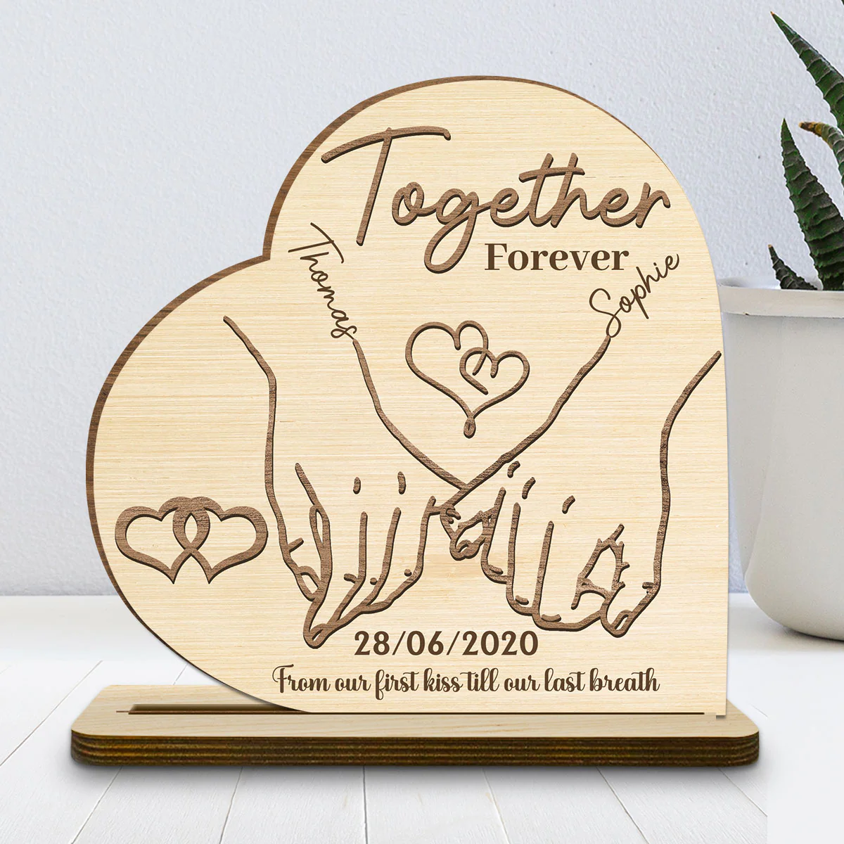 Together Forever Ver 2 - Personalized Custom 2-Layer Wood Plaque With Flat Base - Image 4