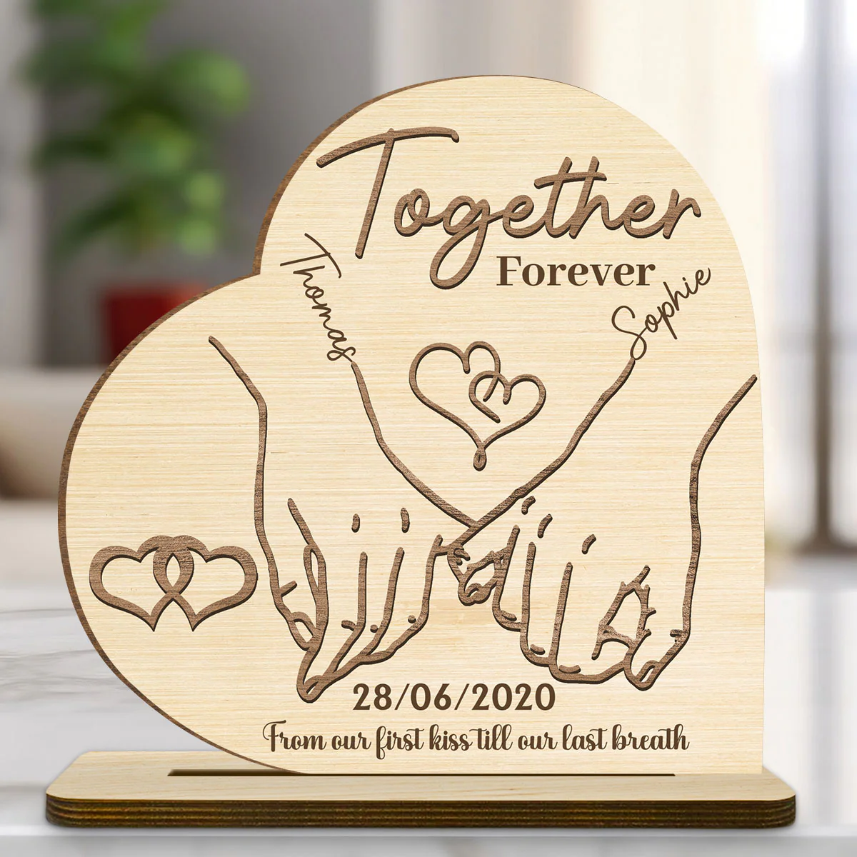 Together Forever Ver 2 - Personalized Custom 2-Layer Wood Plaque With Flat Base - Image 5