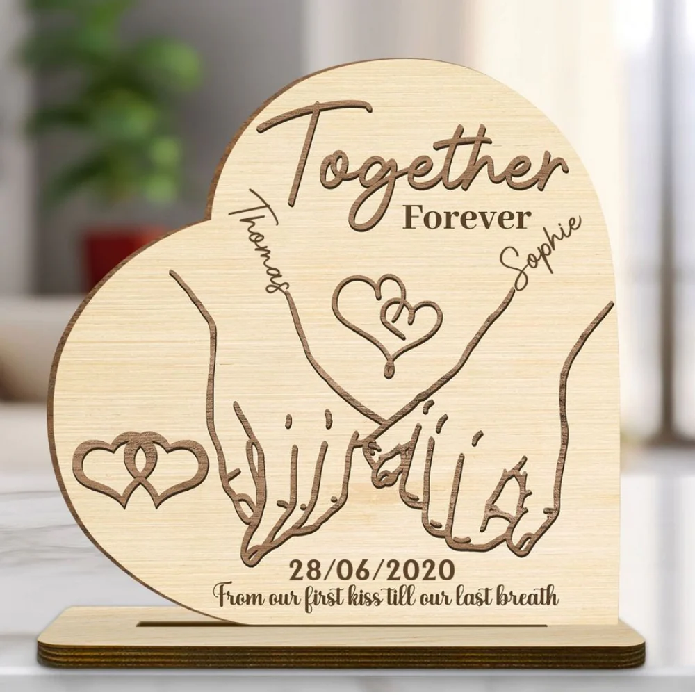 Together Forever Ver 2 - Personalized Custom 2-Layer Wood Plaque With Flat Base - Image 7