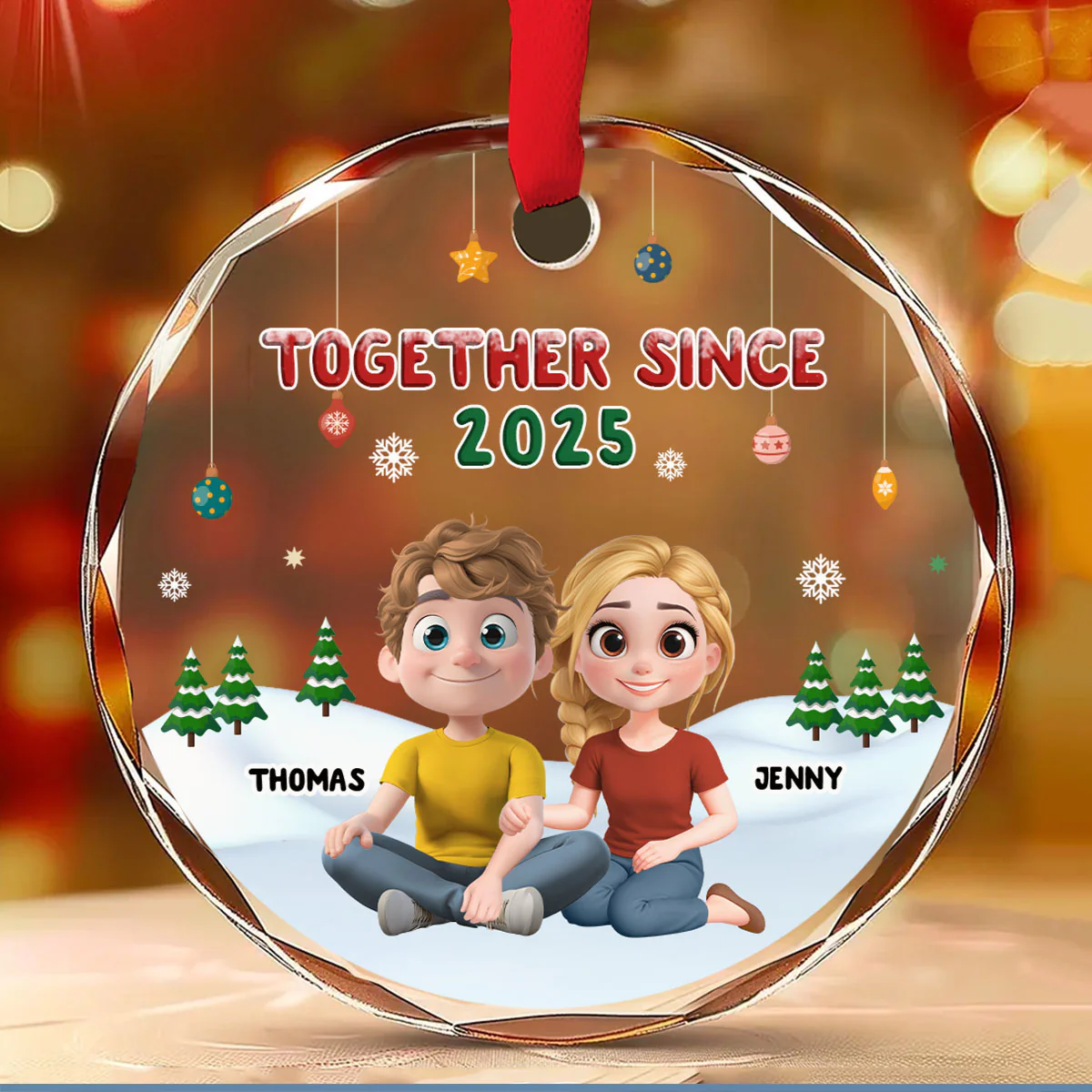 Together In Christmas - Personalized Custom Glass Ornament - Image 6