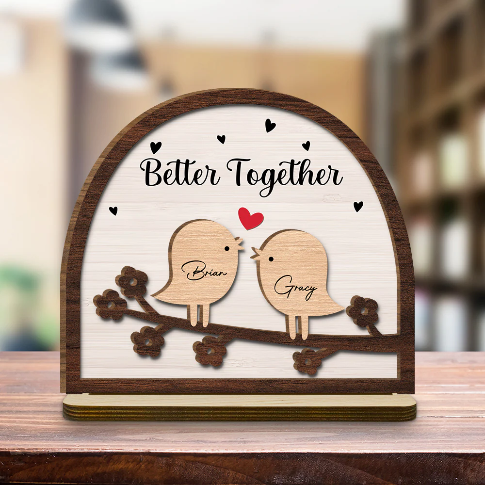 Together Is Right Where We Belong - Personalized Custom 2-Layer Wood Plaque With Flat Base - Image 4