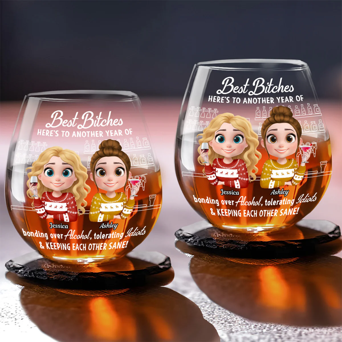 Together Through Every Little Thing - Personalized Custom Wine Glass - Image 2