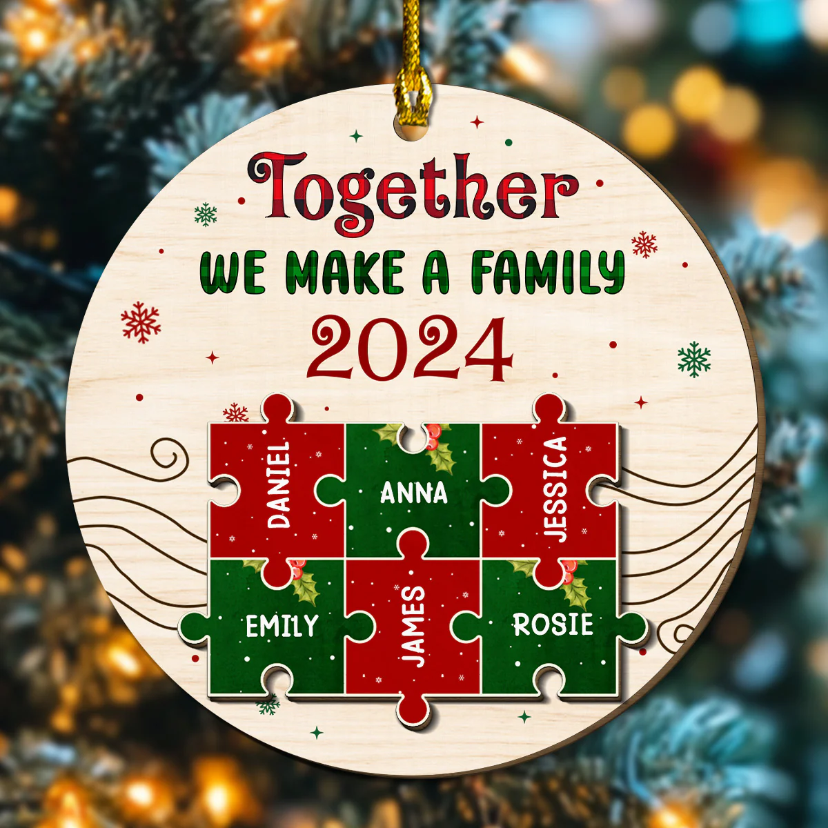 Together We Make A Family - Personalized Custom Freeshape 2-Layered Wood Ornament - Image 3