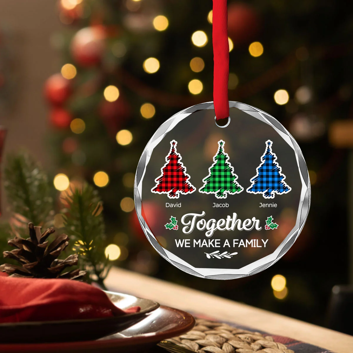 Together We Make A Family - Personalized Custom Glass Ornament - Image 3