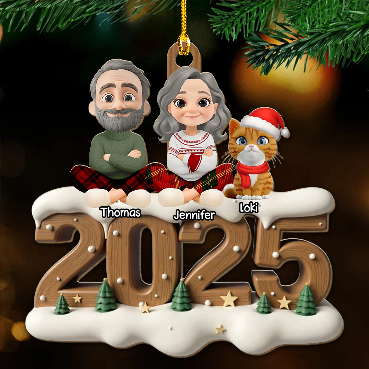 Together With Cats This Year Onwards - Personalized Custom 3D Effect Wood Ornament - Image 2