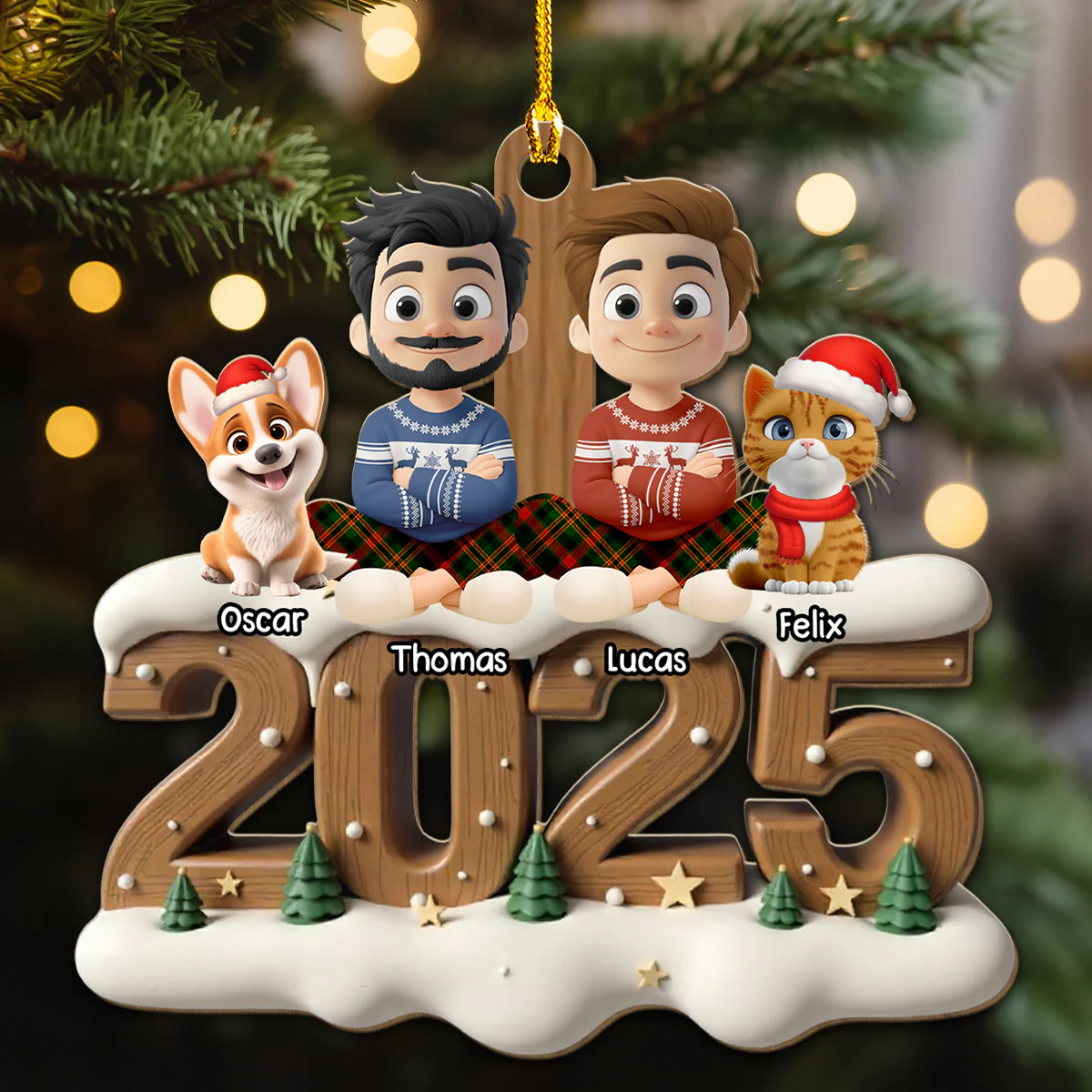 Together With Them This Year Onwards - Personalized Custom 3D Effect Wood Ornament