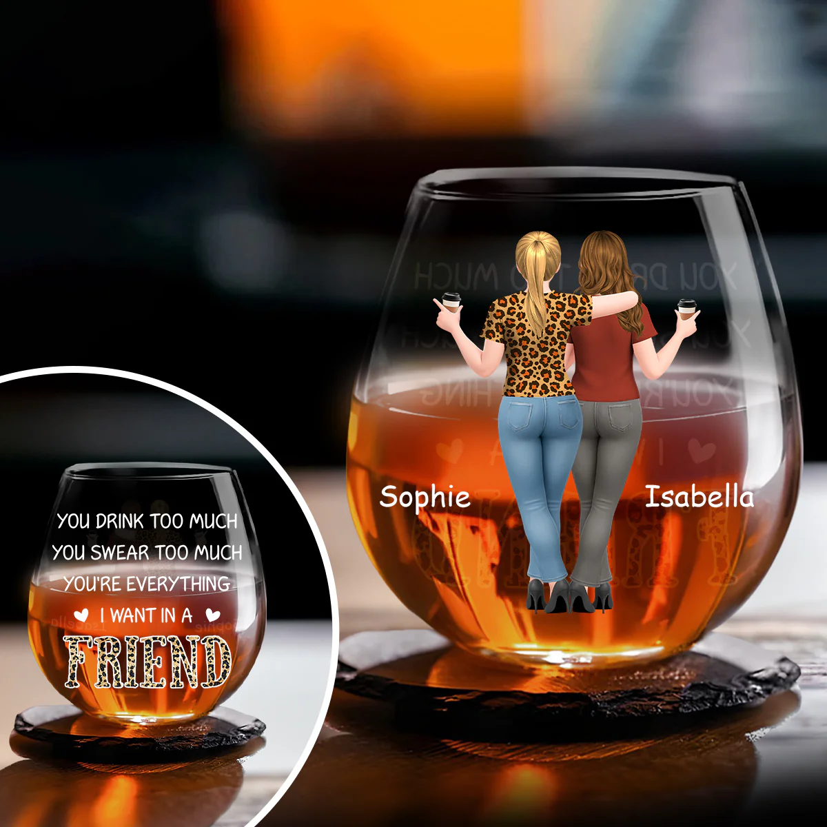 Too Much But Just Right - Personalized Custom Wine Glass - Image 2