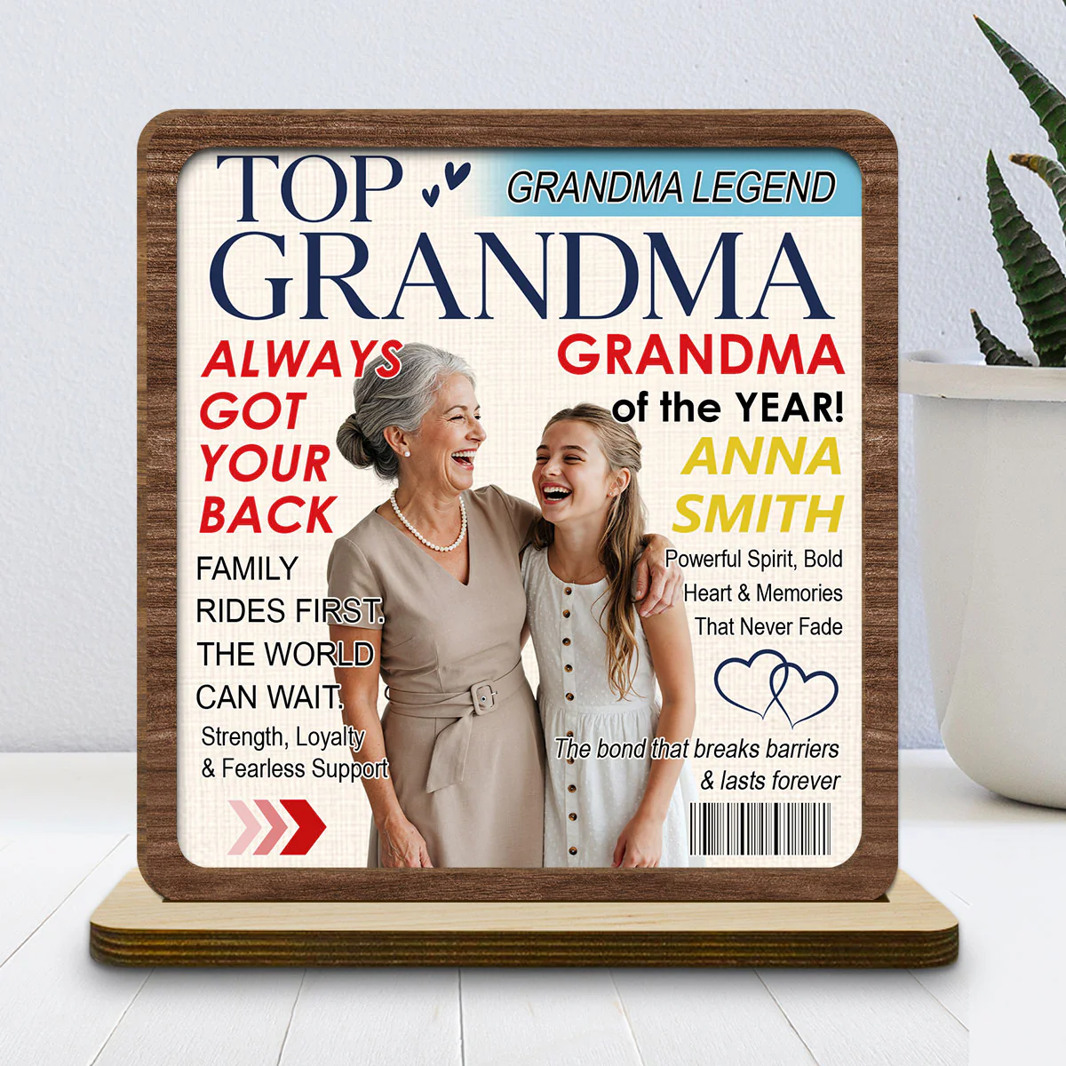 Top Grandma - Personalized Custom 2-Layer Wood Plaque With Flat Base - Image 2