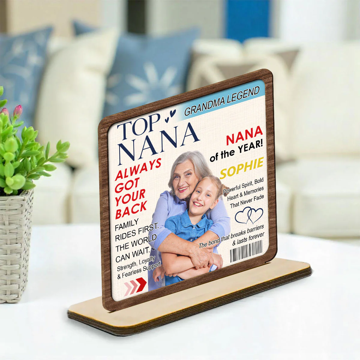 Top Grandma - Personalized Custom 2-Layer Wood Plaque With Flat Base - Image 3