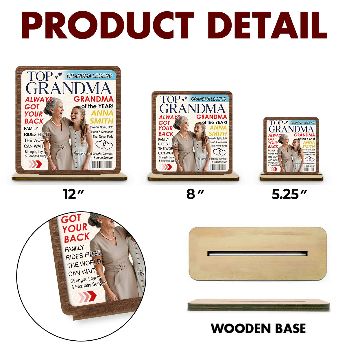 Top Grandma - Personalized Custom 2-Layer Wood Plaque With Flat Base - Image 6