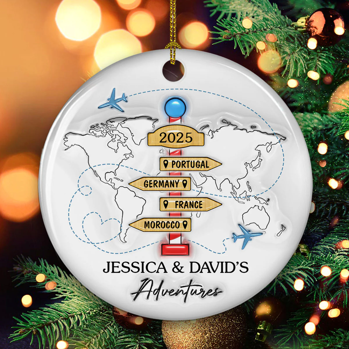 Travel Couple Goal - Personalized Custom 3D Inflated Effect Ceramic Ornament - Image 3