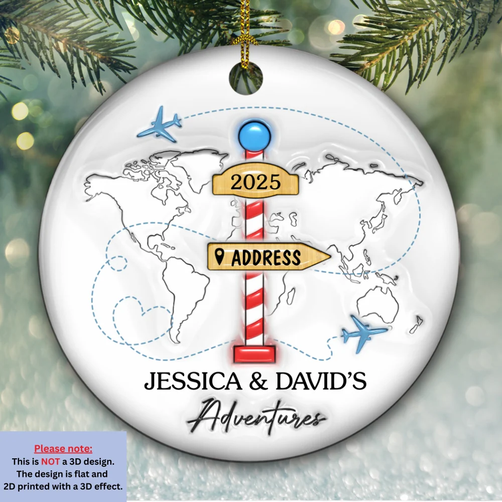 Travel Couple Goal - Personalized Custom 3D Inflated Effect Ceramic Ornament - Image 5