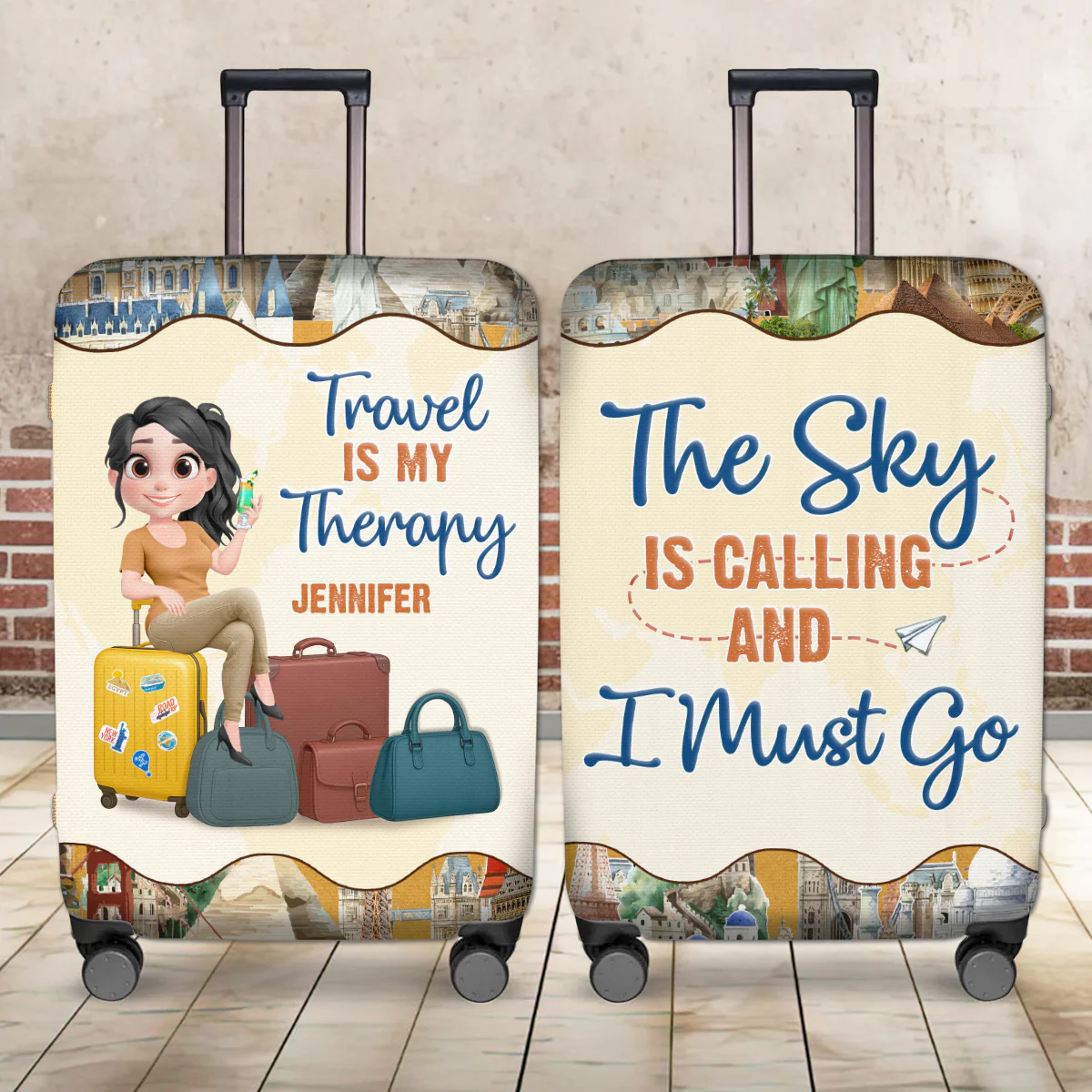Travel Is My Therapy Cartoonize - Personalized Custom Luggage Cover - Image 2