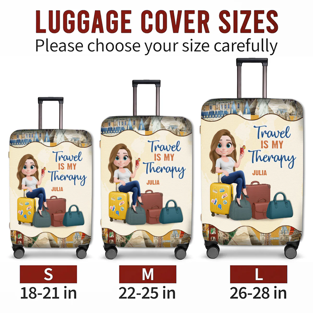 Travel Is My Therapy Cartoonize - Personalized Custom Luggage Cover - Image 5