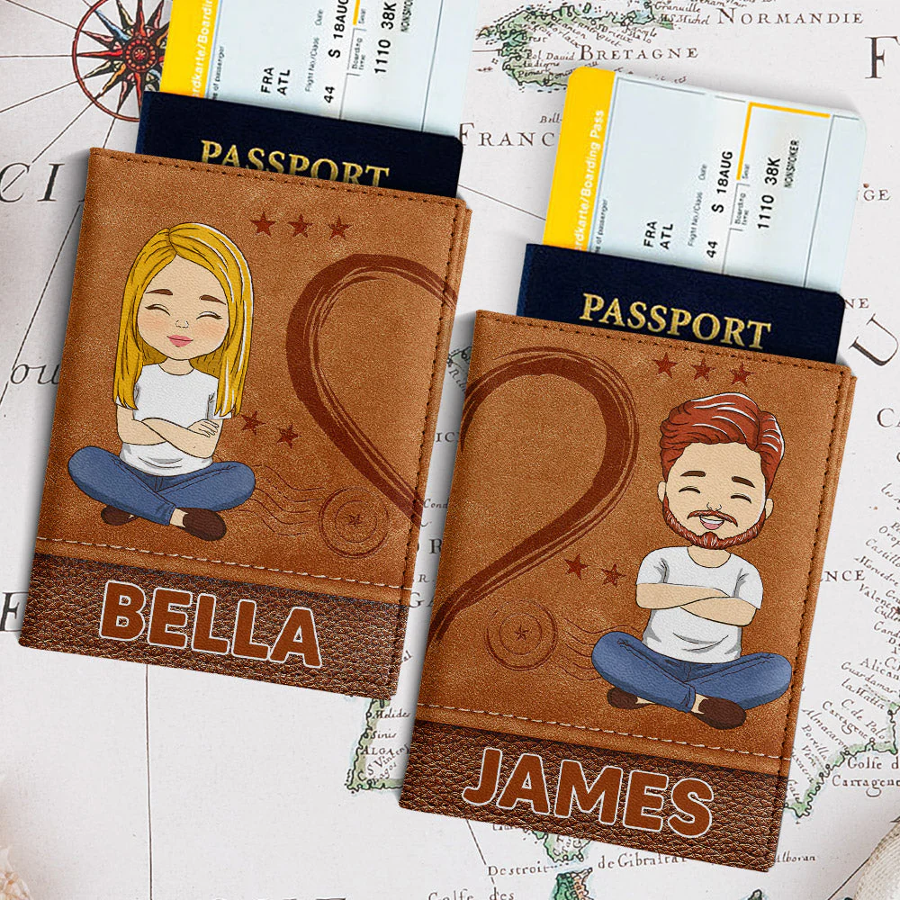 Travel Is My Therapy - Personalized Custom Couple Passport Cover - Image 2