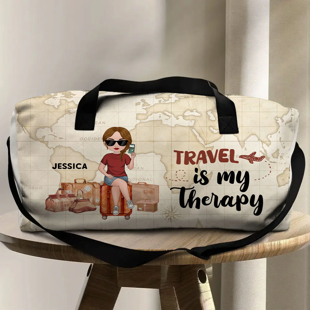Travel Is My Therapy - Personalized Custom Duffle Bag - Image 2