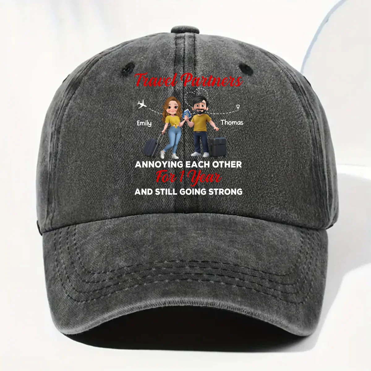 Travel Partners - Personalized Custom Vintage Washed Denim Cap - Image 7