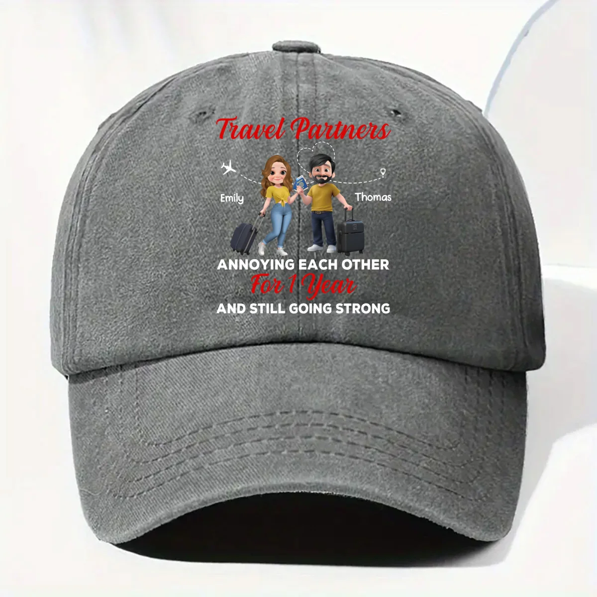 Travel Partners - Personalized Custom Vintage Washed Denim Cap - Image 8
