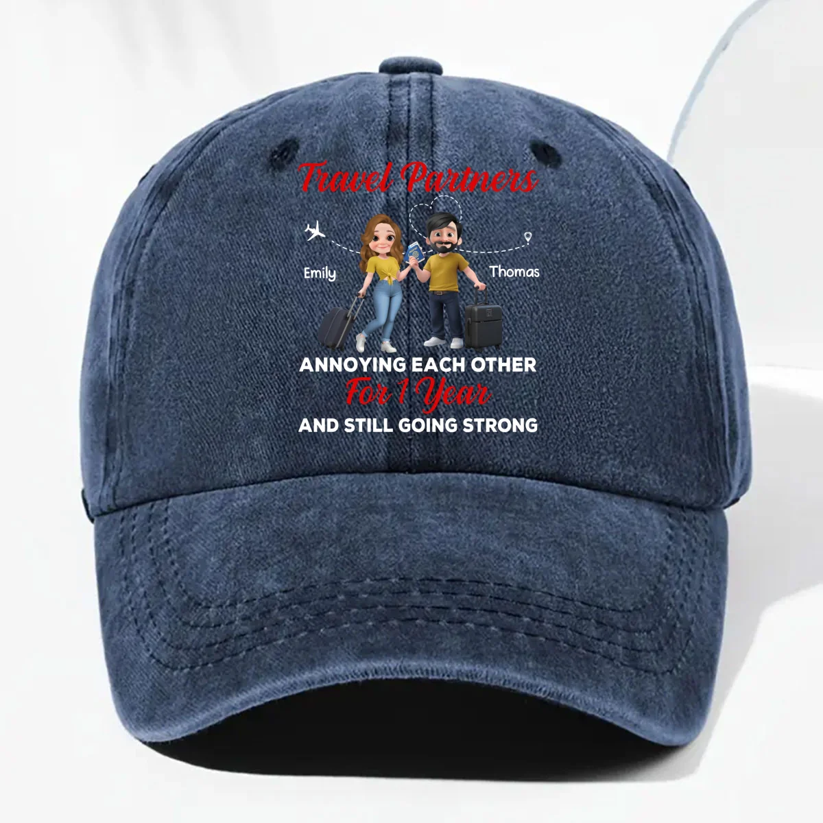 Travel Partners - Personalized Custom Vintage Washed Denim Cap - Image 9