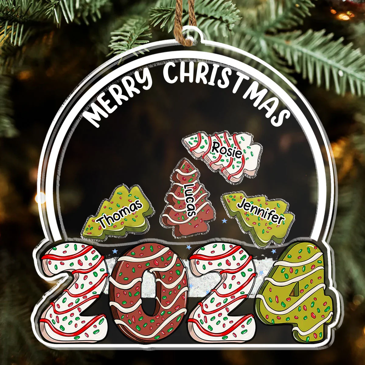 Tree Cake Family - Personalized Custom Acrylic Shaker Ornament - Image 5