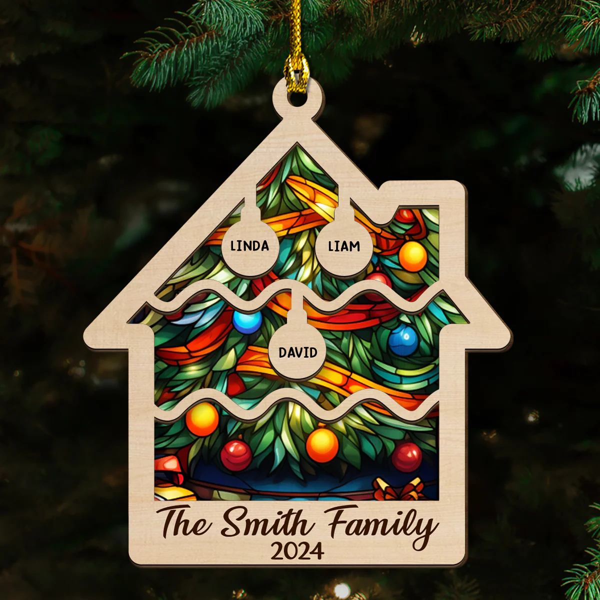 Tree Family Christmas - Personalized Custom 2-layered Wood Ornament - Image 3